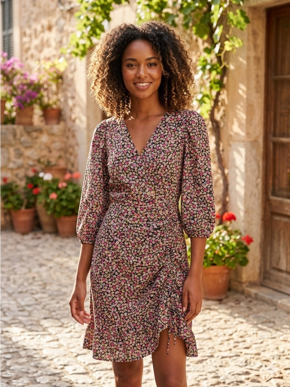 L Vero Moda Ruched Chiffon Ditsy Floral Garden Party Date Night Summer